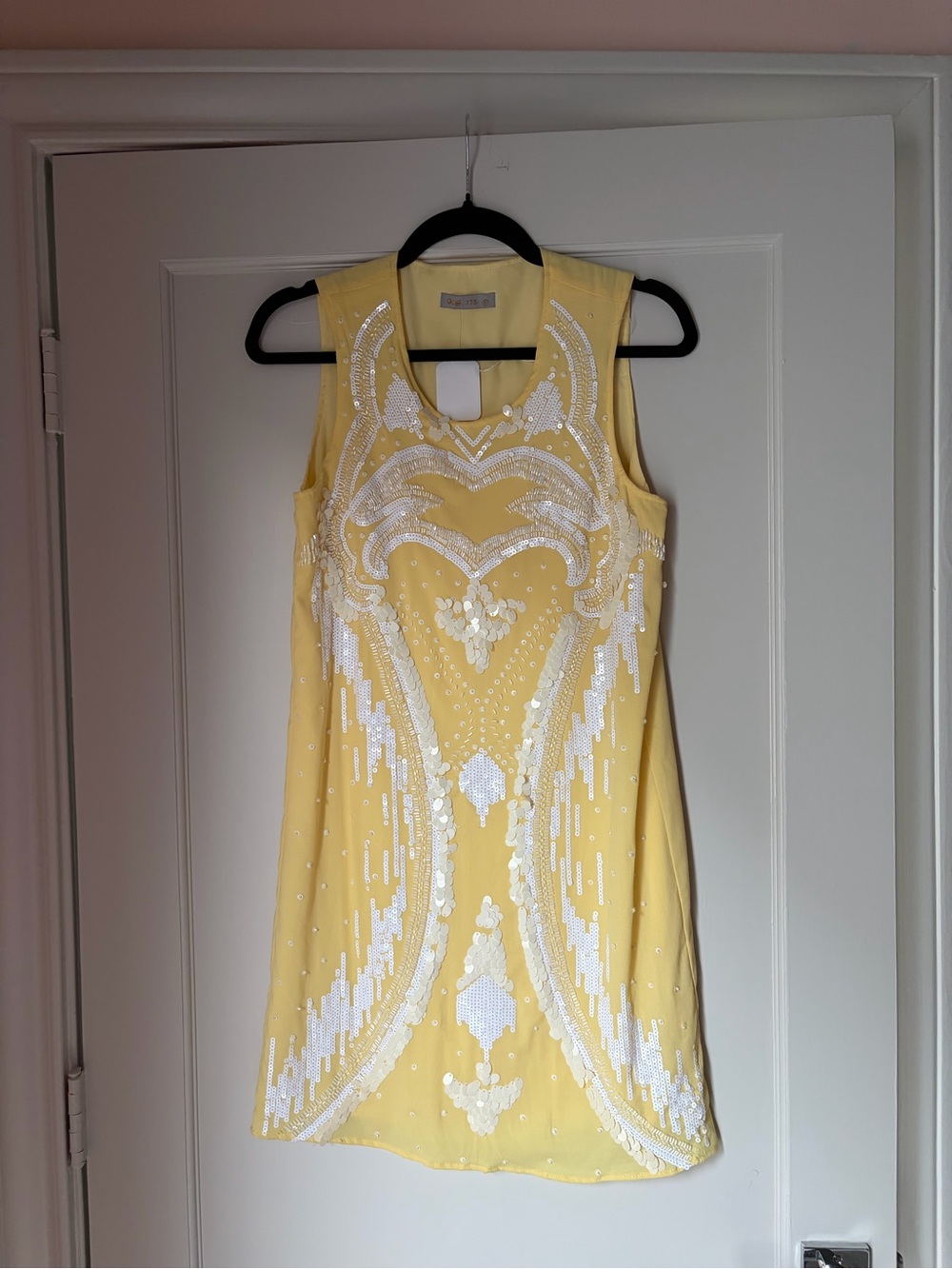Sleeveless Yellow Beaded Shift Dress